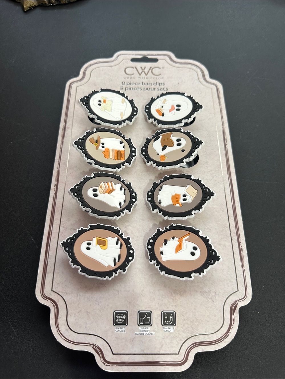 CWC eight piece Halloween ghost reading books bag clips